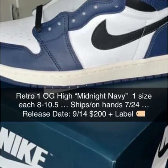 RETRO OG HIGH JORDAN 1’s “Midnight Navy” sizes Men’s 8-10.5